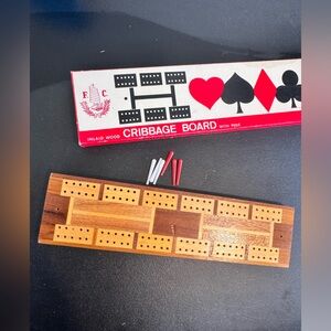 Vintage inlaid Cribbage Board Game Set with Pegs